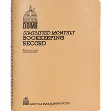 Dome Bookkeeping Record Book 128 Sheet(s) - Wire Bound - 8.75" x 11.25" Sheet Size - White Sheet(s) - Beige Cover - Recycled - 1 Each