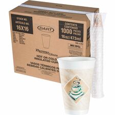 Dart ThermoGlaze 16 oz Design Insulated Foam Cups 16 fl oz - White - Foam - Cold Drink, Hot Drink - 25/Bag - 40 / Carton