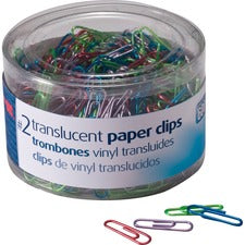 Officemate Translucent Vinyl Paper Clips No. 2 - Blue, Purple, Green, Red, Silver - Vinyl - 600 / Pack