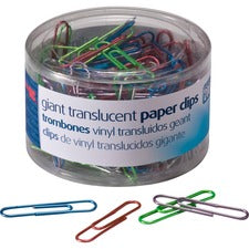 Officemate Translucent Vinyl Paper Clips Jumbo - 2" Length x 0.5" Width - Blue, Red, Green, Silver, Purple - Vinyl - 200 / Pack