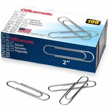 Officemate Giant Paper Clips Jumbo - 2" Length x 0.5" Width - Silver - Steel - 100/Box - 10 / Pack