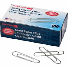 Officemate Giant Nonskid Paper Clips Jumbo - 2" Length x 0.5" Width - Silver - Steel - 100/Box - 10 / Pack