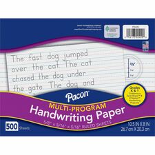Pacon Multi-Program Handwriting Papers 500 Sheets - 0.63" Ruled - Unruled Margin - 10 1/2" x 8" Sheet Size - White Paper - 500 / Ream