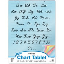 Pacon Cursive Cover Colored Paper Chart Tablet 25 Sheets - 1" Ruled - 24" x 32" Sheet Size x 24" Width x 32" Length - Assorted Paper - Recycled - 1 Each