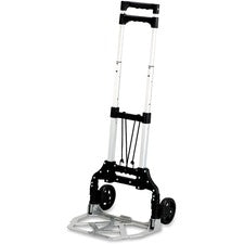 Safco Stow-Away Hand Truck Telescopic Handle - 110 lb Capacity - 4 Casters - 5" Caster Size - Aluminum - 16.25" Width x 25" Depth x 39.50" Height - Aluminum Frame - Silver, Black - 1 Each