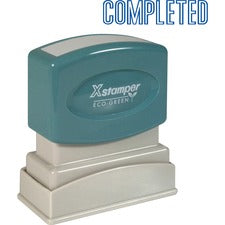 Xstamper COMPLETED Title Stamp Message Stamp - COMPLETED - 0.50" Impression Width x 1.63" Impression Length - 100000 Impression(s) - Blue - Recycled - 1 Each