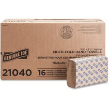 Genuine Joe Paper Towel Multi fold 250 sheets Natural 1 Ply - Multifold - 9.25" Width x 9.40" Length - embossed design - Natural - Paper, Fiber - 250 Sheets/Pack - 16 / Carton