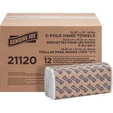 Genuine Joe Paper Towel C-fold 200 sheets White 1 Ply - C-fold - 13" Width x 10" Length - embossed design - White - Fiber, Paper - 200 Sheets/Pack - 12 / Carton