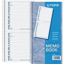 TOPS Memorandum Forms Book 100 Sheet(s) - Spiral Bound - 2 Part - Carbonless Copy - 5.50" x 5" Form Size - 5.50" x 11" Sheet Size - White, Canary - Assorted Sheet(s) - Blue, Red Print Color - 1 Each