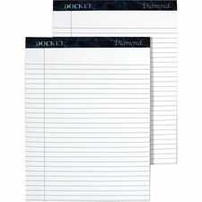 TOPS Docket Diamond Notepads 50 Sheets - Watermark - Double Stitched - 0.34" Ruled - 24 lb Basis Weight - 8 1/2" x 11 3/4" Sheet Size - White Paper - Blue Binding - Chipboard Cover - Perforated, Hard Cover, Stiff-back - 2 / Box