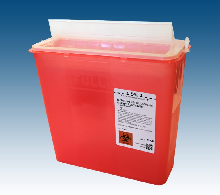 5 QT Sharps Container, Red, Packed 10 per Dispenser Box, 4 ¾”D x 10 ½”W x 10 ¾”H