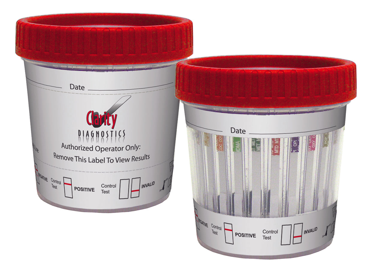 Clarity CLIA Waived Drug Test Cup 10 Panel AMP, BAR, BZO, COC, MAMP Testing Cup - MET), MTD, OPI2000 Testing Cup - OPI), OXY, PCP, THC
