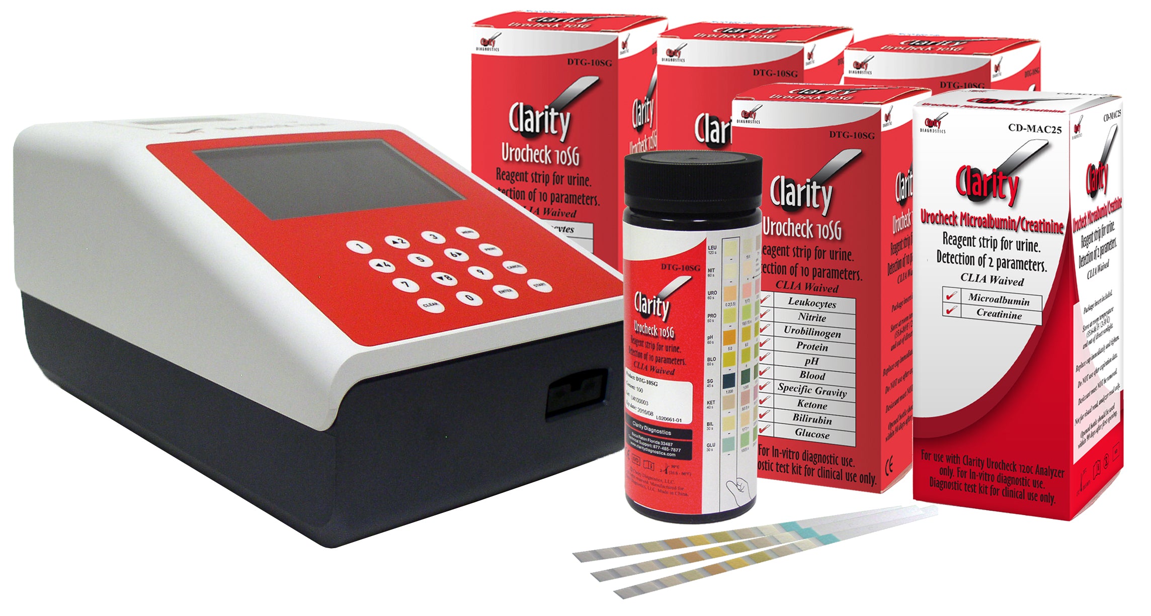 Clarity Urocheck 120C Promo - 4 Bottles of 10SG + 1 Bottle of Microalbumin + Analyzer. "CLIA Waived"