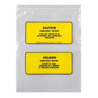 Chemotherapy Transport Bag, 12W x 15H, 4 MIL, Yellow/Black Print