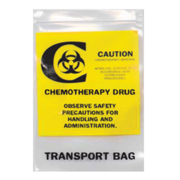 Chemotherapy Transport Bag, 13W x 19H, 4 MIL, Yellow/Black Print