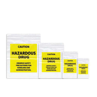 Hazardous Drug Bag, 12W x 15H, 4 MIL, Yellow/Black Print