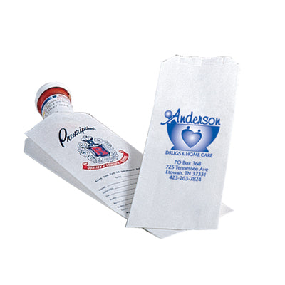 Prescription Bag, 5W x 2.5D x 10.25H, Pinch, White, Non Printed