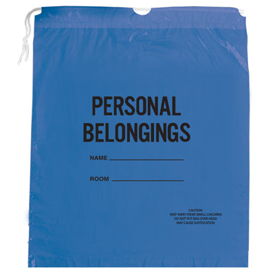 Patient Belonging Bag, 20W x 20H, 1.25 MIL, Drawstring, Blue Film, Black Imprint