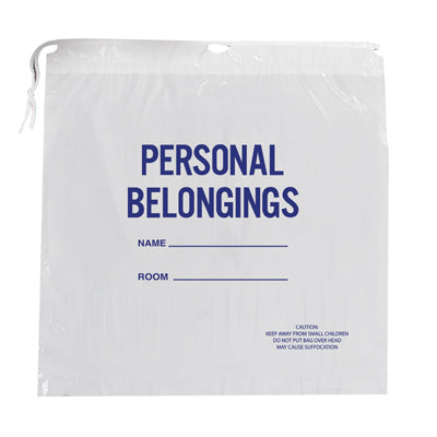 Patient Belonging Bag, 20W x 20H, 1.25 MIL, Drawstring, White Film, Blue Imprint