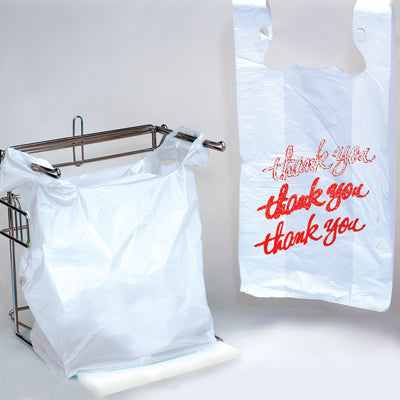 Hi-Density T-Shirt Shopping Bag, 12W x 6D x 22H, "Thank You" Imprint, White