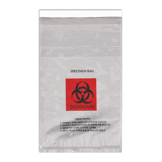 Econo-Guard Specimen Transport Bag, 6W x 10H, 2 MIL, 3-wall, Adhesive Seal, Red/Black Biohazard