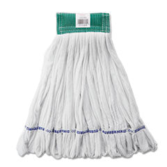 Rough Floor Mop Head, Medium, Cotton/Synthetic, White, 12/Carton