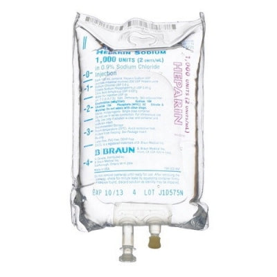 1,000 Units Heparin in 0.9% Sodium Chloride Injection, 2 Units mL