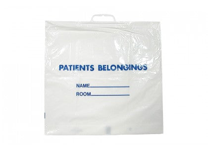DawnMist® Plastic Handle Patient Belonging Bags - Clear w/Blue Print - 20" x 18.5"