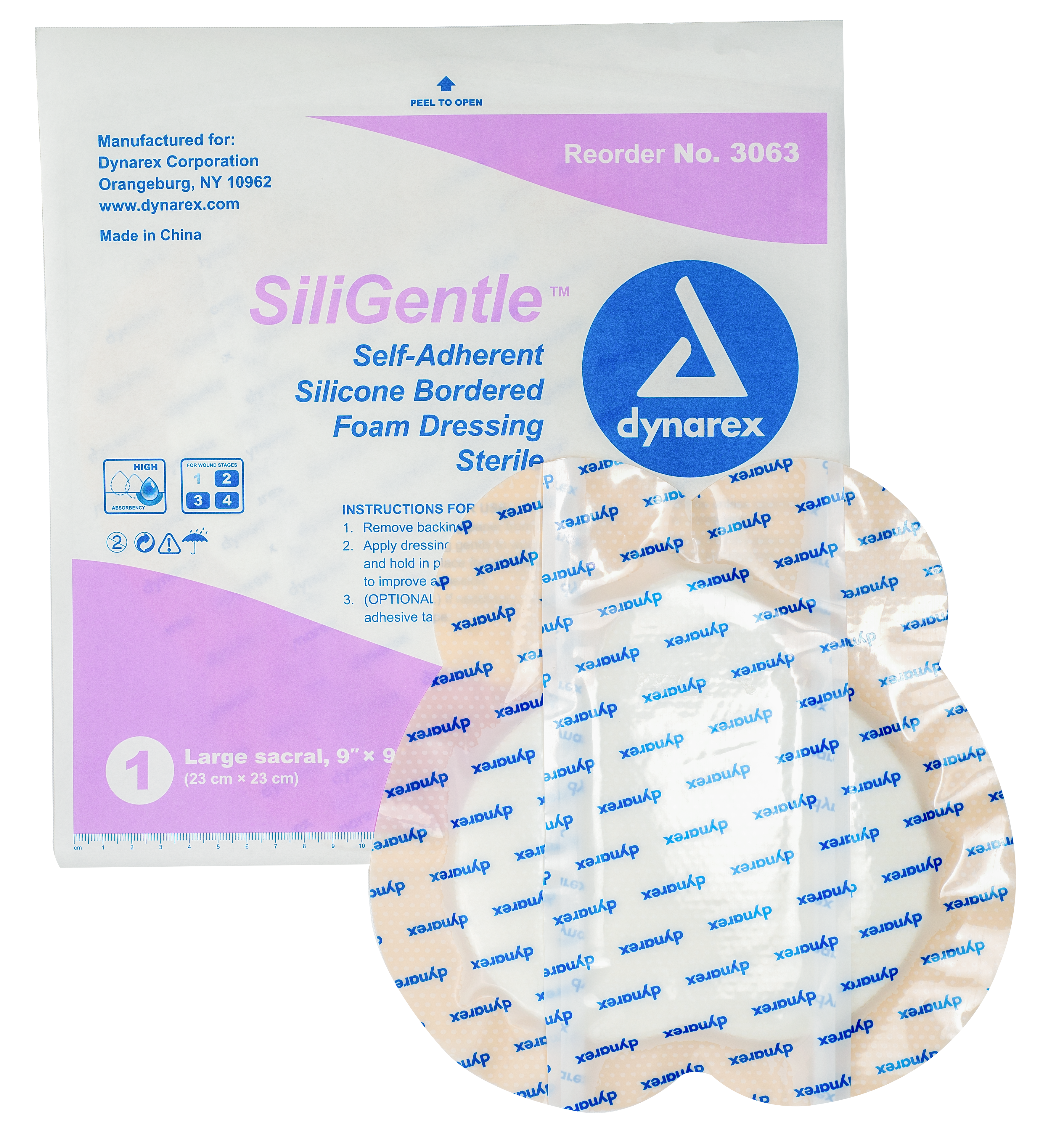 SiliGentle - Silicone BordeRed Foam Dressing - Large Sacral 9" x 9" - 12/5/cs