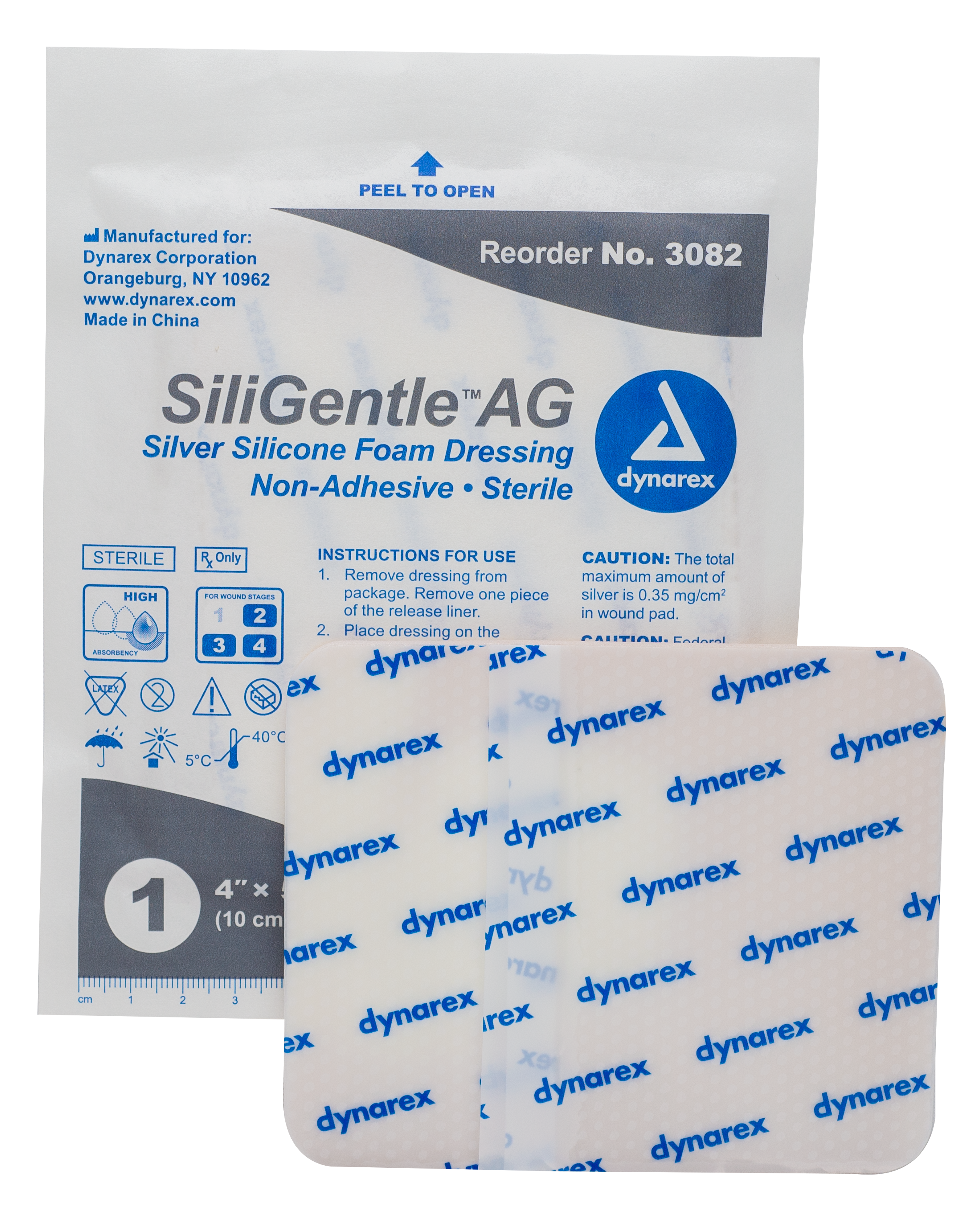 SiliGentle AG - Silver Silicone Foam Dressing - 4" x 5" - 5/10/cs