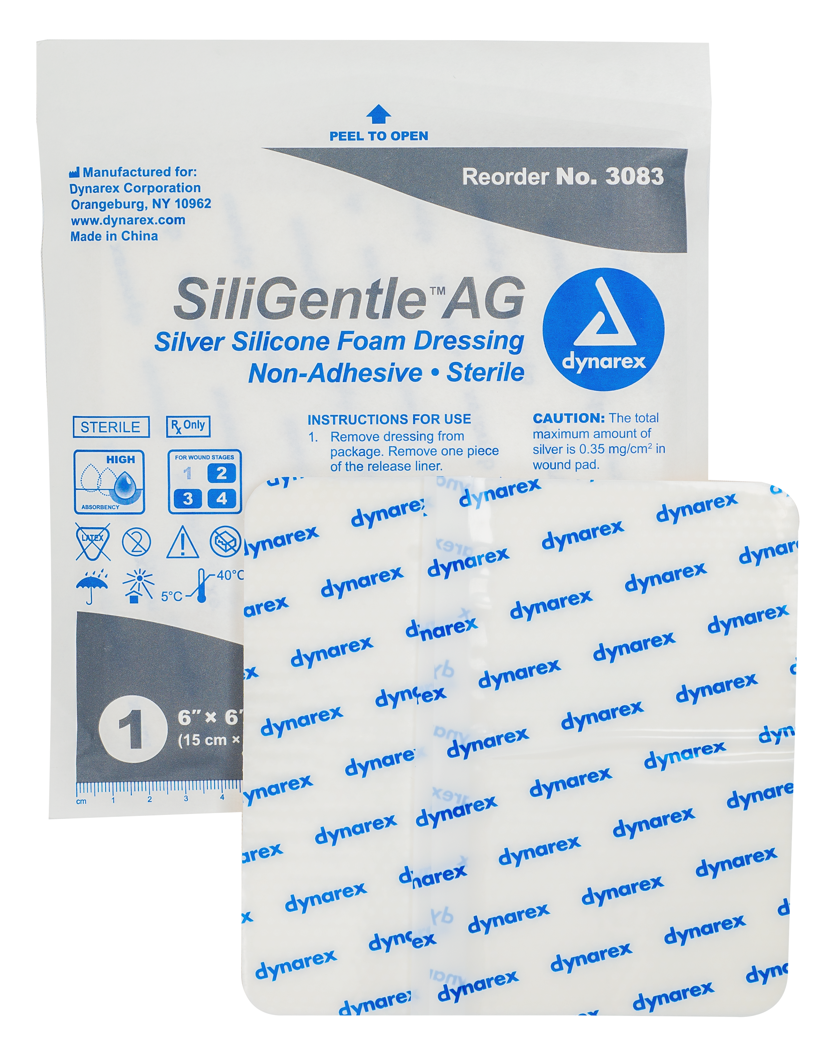 SiliGentle AG - Silver Silicone Foam Dressing - 6" x 6" - 5/10/cs