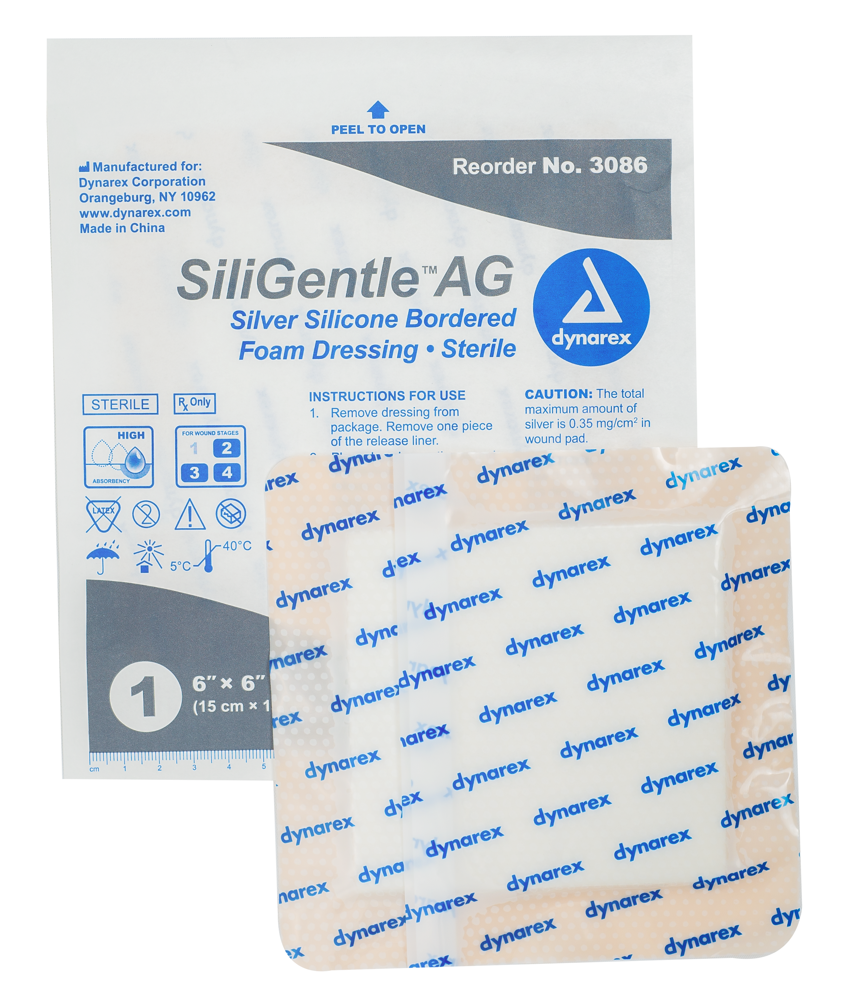 SiliGentleAG - Silver Sil. BordeRed Foam Dressing - 6" x 6" - 5/10/cs