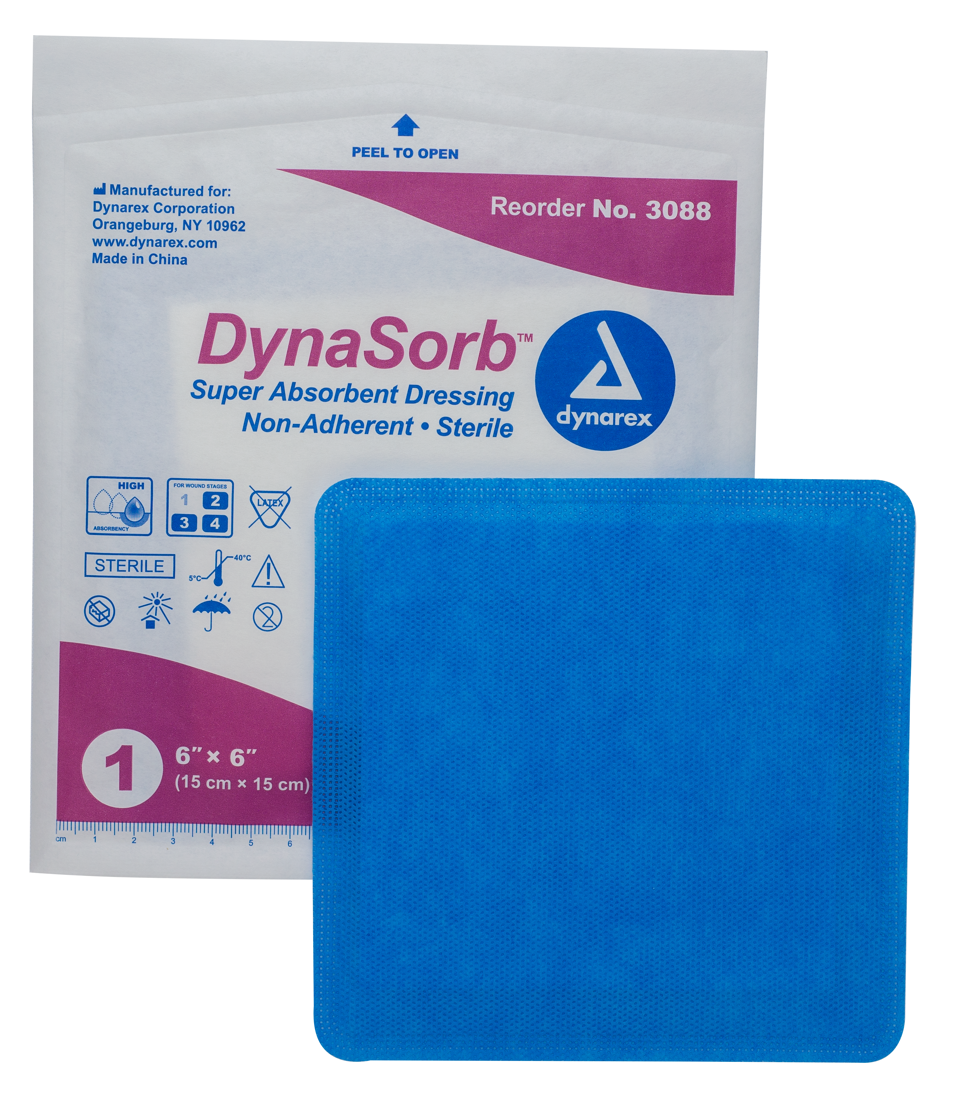 DynaSorb Super Absorbent Dressing - Non-Adhering - 6" x 6" - 12/10/cs