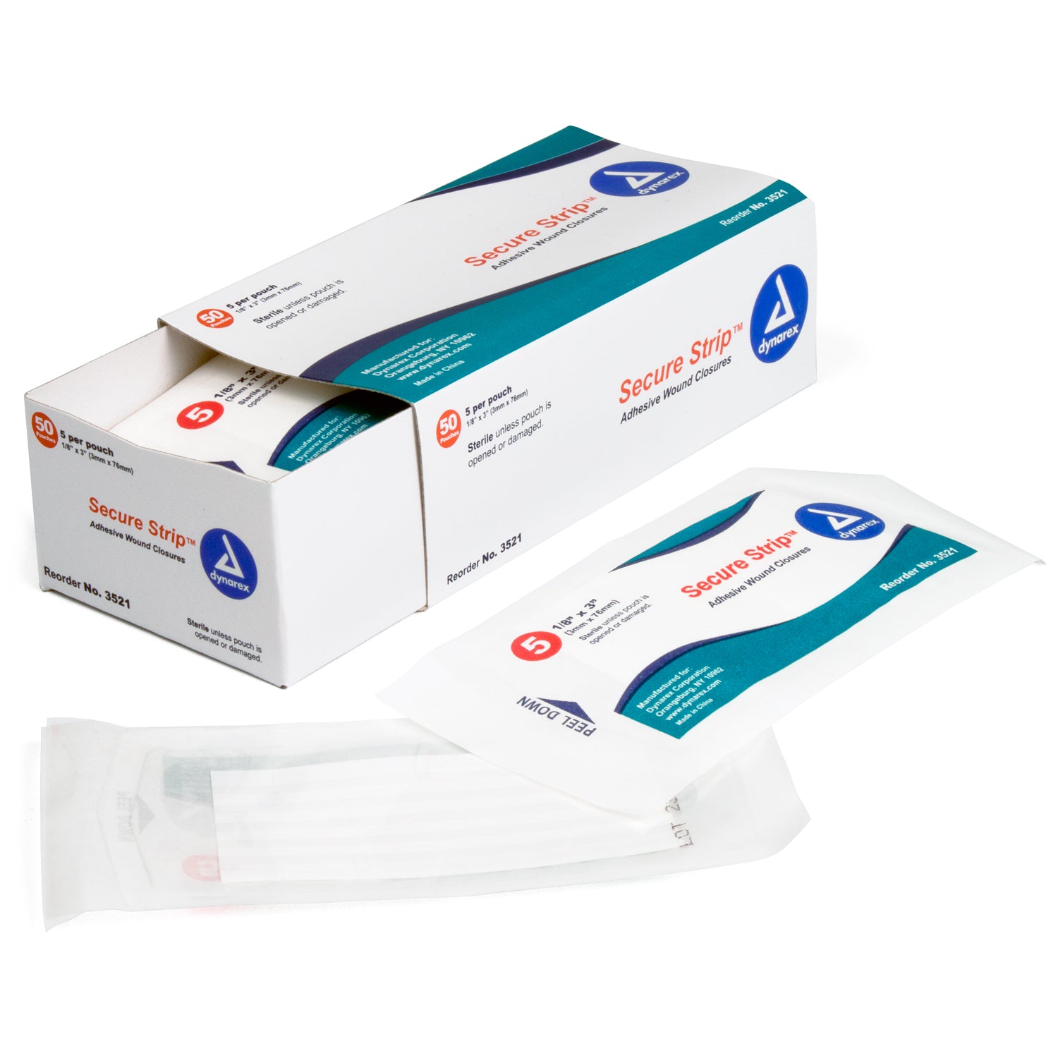 SecureStrip Adhesive Wound Closures - Sterile - 1/8" x 3" - 5/pouch 4/50/cs
