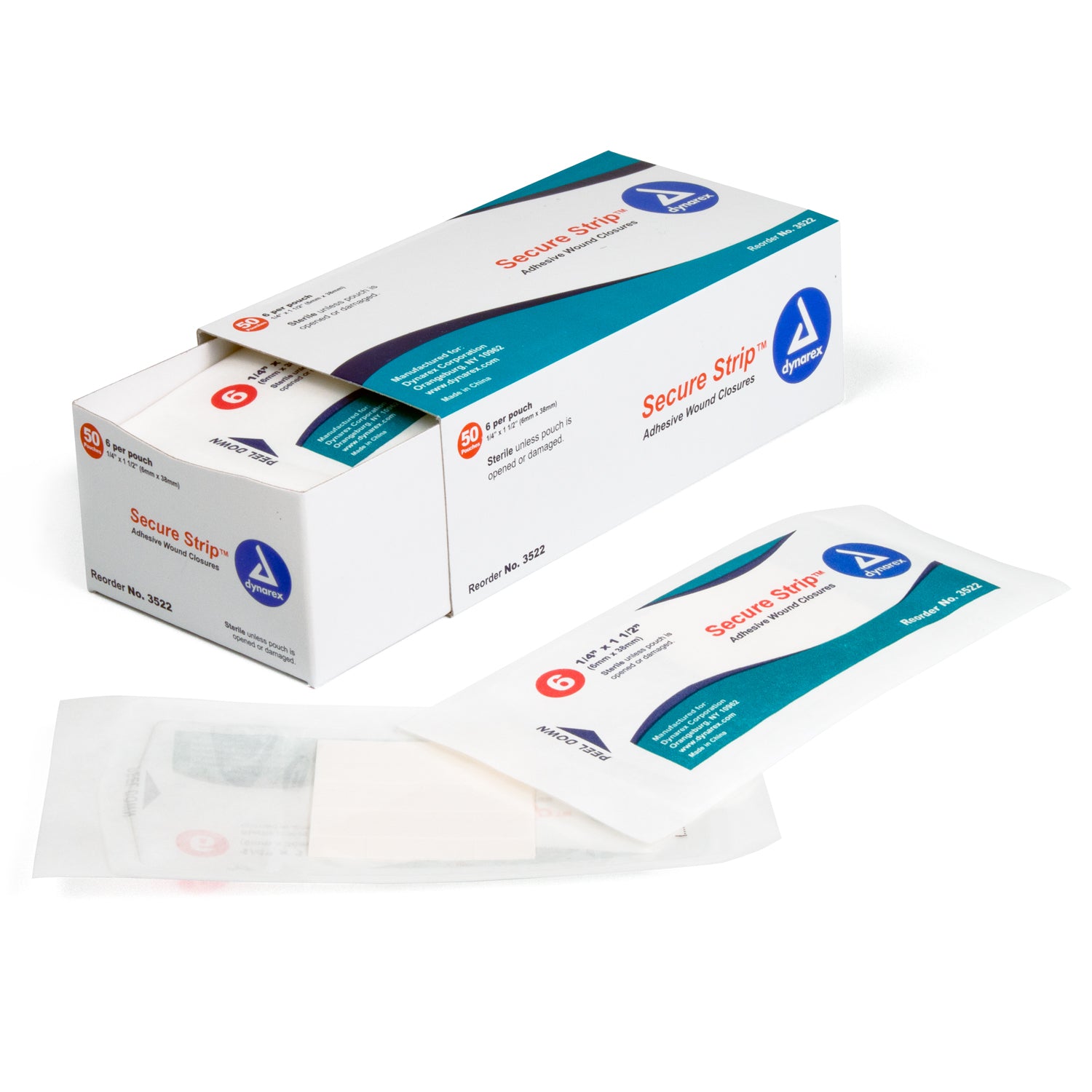 SecureStrip Adhesive Wound Closures - Sterile - 1/4" x 1 1/2" - 6/pouch 4/50/cs
