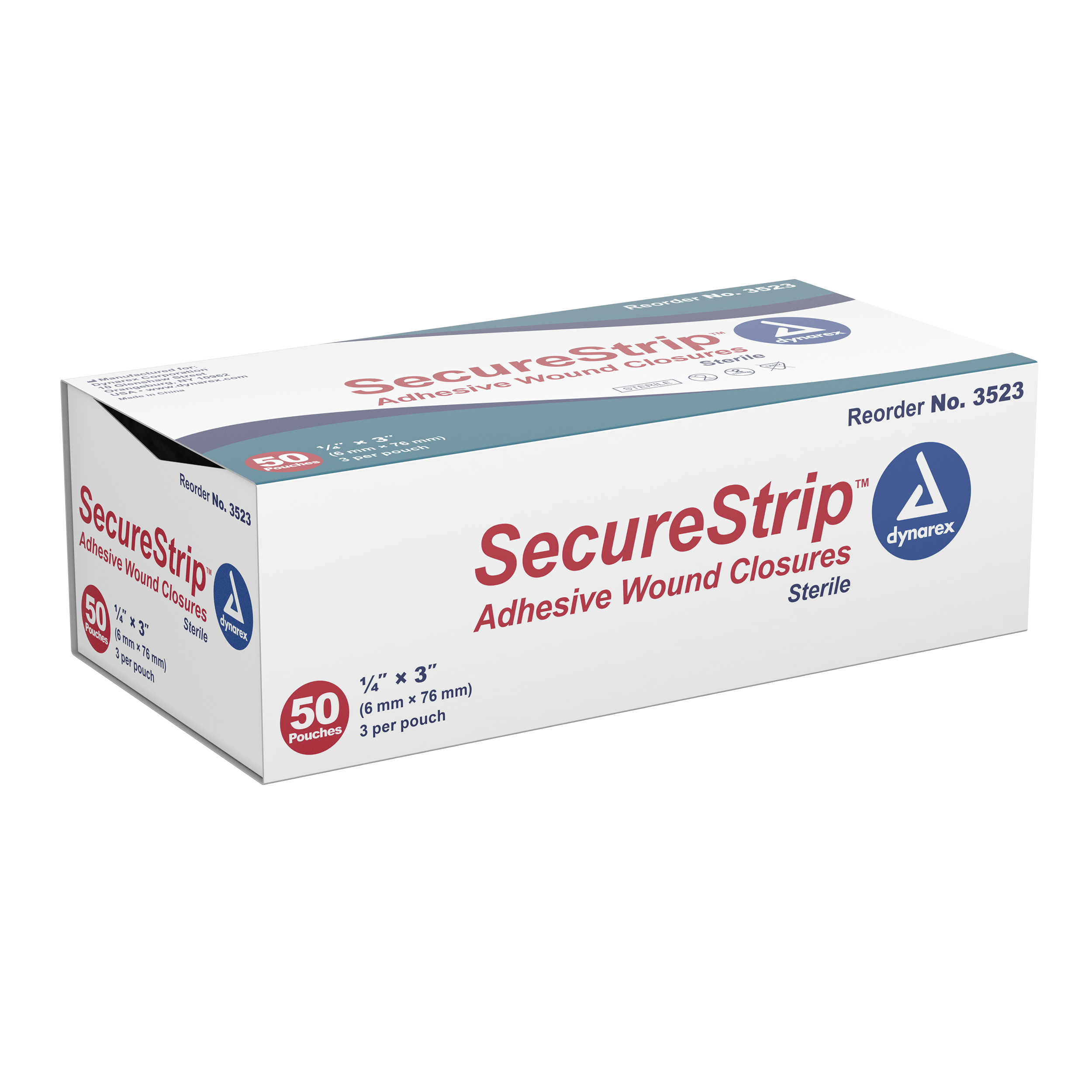 SecureStrip Adhesive Wound Closures - Sterile - 1/4" x 3" - 3/pouch 4/50/cs
