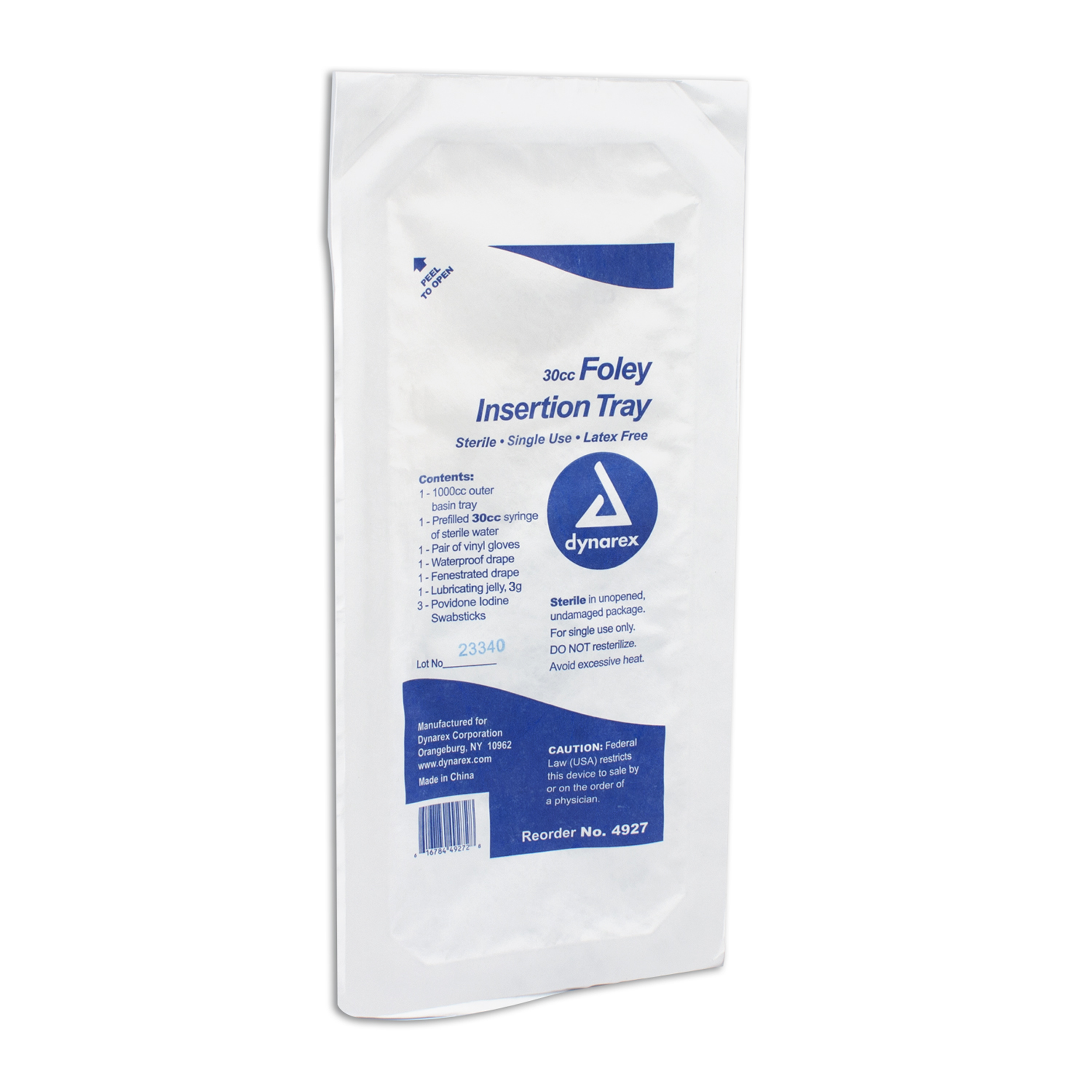 Foley Insertion Tray with 30cc Prefilled Syringe - Sterile - 20/cs