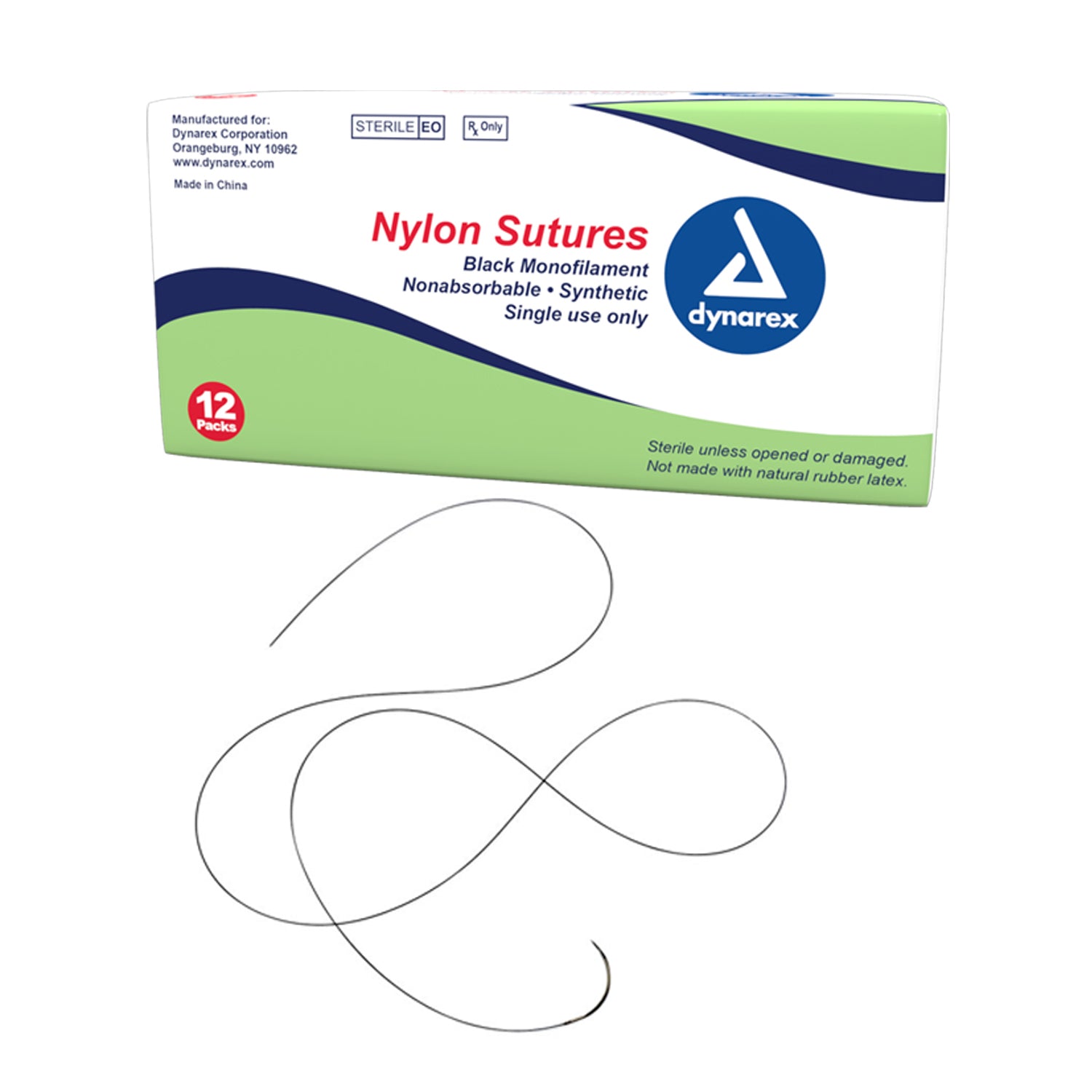 Nylon Sutures-Non Absorbable-Synthetic - Black - 5-0 - N-C6 - L-18" - 12/Box