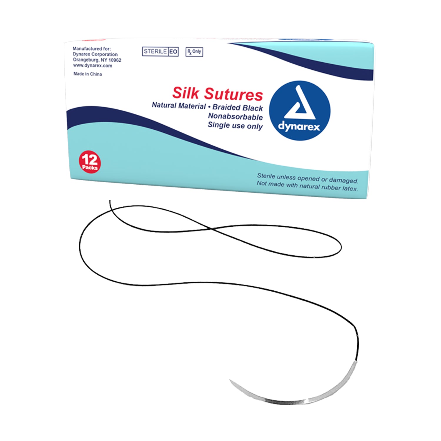 Braided Black Silk Sutures-Non Absorbable - Black - 4-0 - C6 Needle - 18" - 12/Box