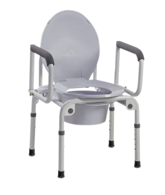 Commode with fixed arms - steel - adj height - 1 ea