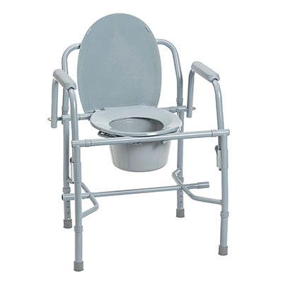Folding Steel Commode - fixed arms - powder coated steel - 1 ea