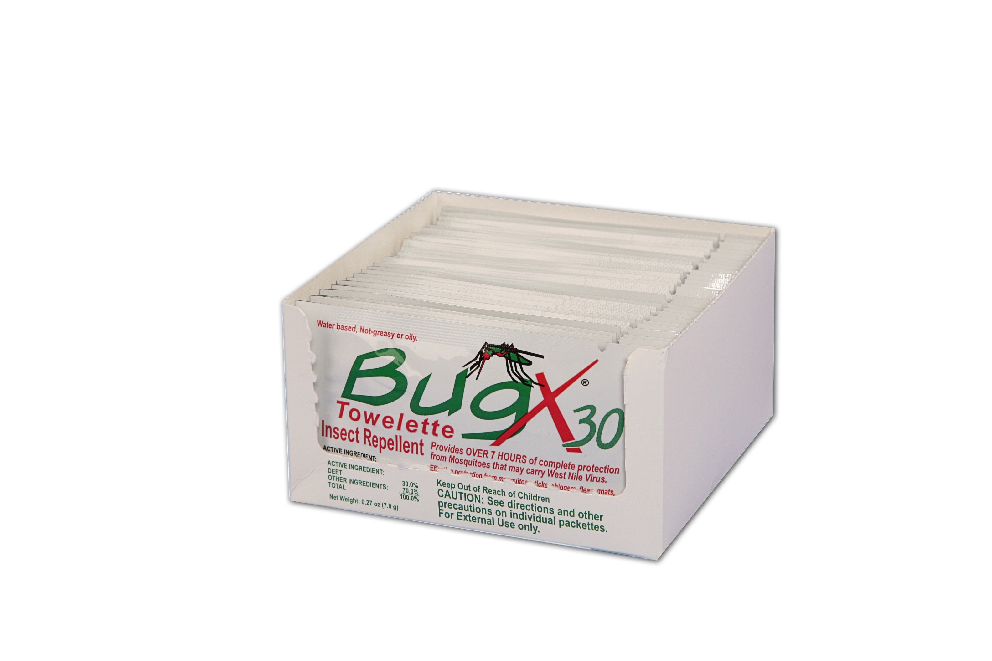BugX30 Insect Repellent Wipes DEET, 25/box