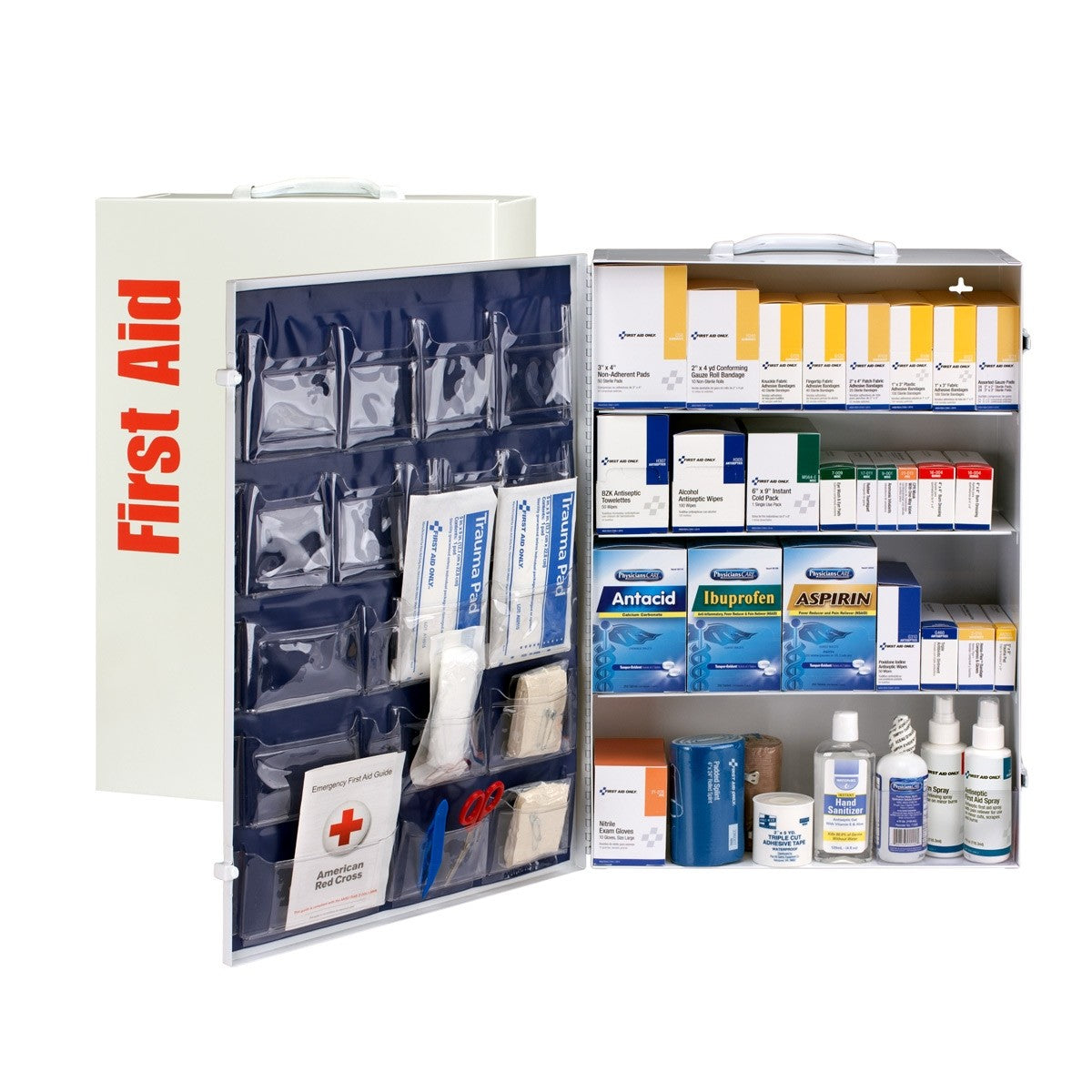 4 Shelf First Aid ANSI B+ Metal Cabinet, with Meds, Custom Logo