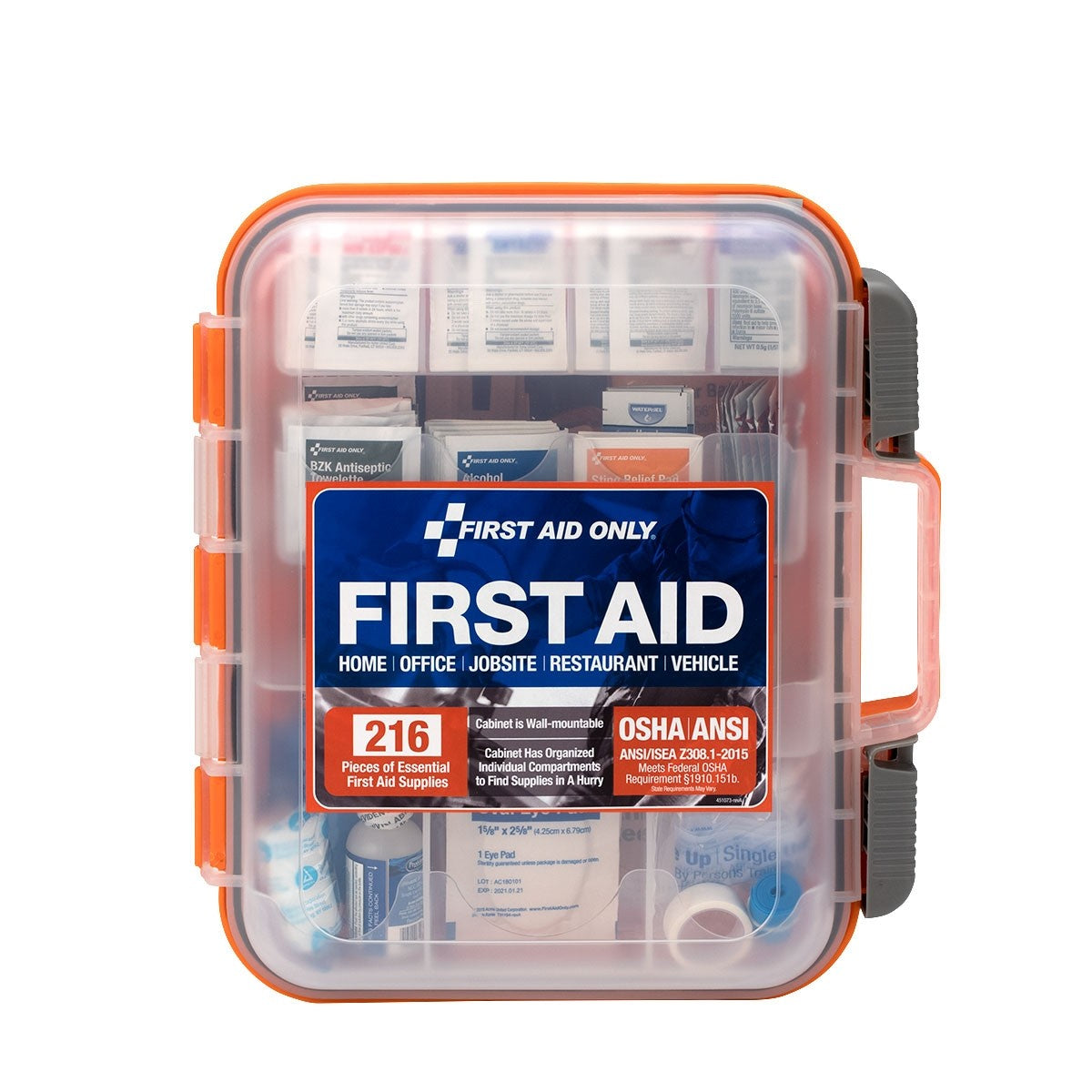 50 Person First Aid Kit, ANSI A+, Plastic Clear Front