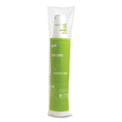 Eco-ID Compostable Paper Hot Cups, 12 oz, White/Green, 50/Pack
