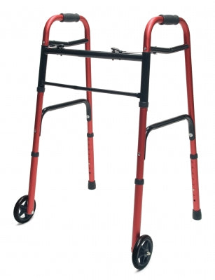 Everyday Walker with Wheels Dual Release Red Adult, 2/Cs, Lumex