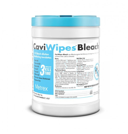 CaviWipes™ Bleach - 6" x 10.5" - 90 Wipes per Canister