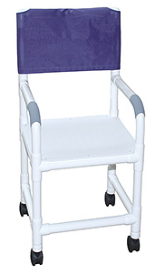 Shower chair 15" internal width, for small adult or pediatric needs 3" twin casters, flatstock seat w/ drain holes 250 LBS