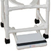 Shower chair 18" internal width, 3" twin casters, flatstock seat w/drain holes, flared stability-4" wider bottom base 300LBS
