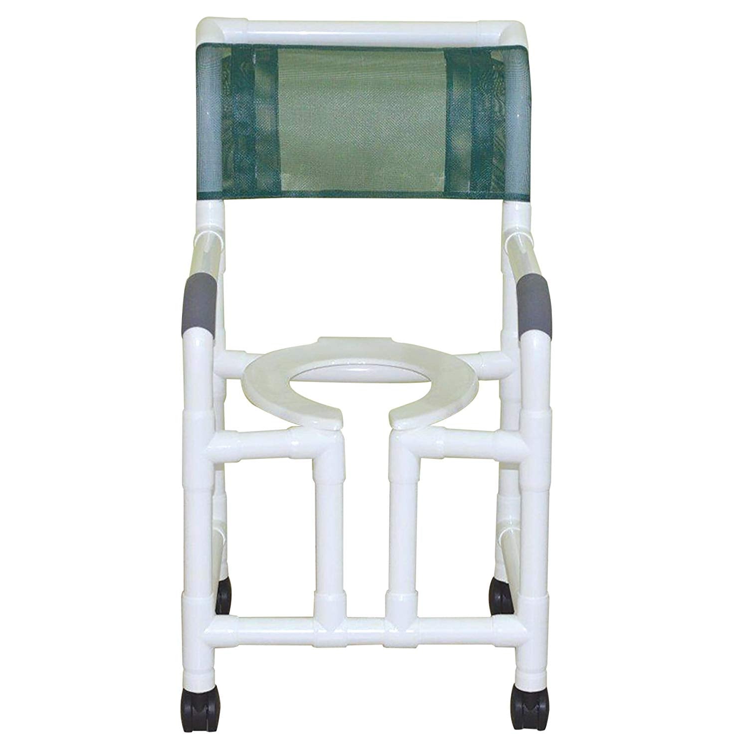 Shower chair 18" internal width, 3" twin casters true vertical open front , 300 lbs wt cap